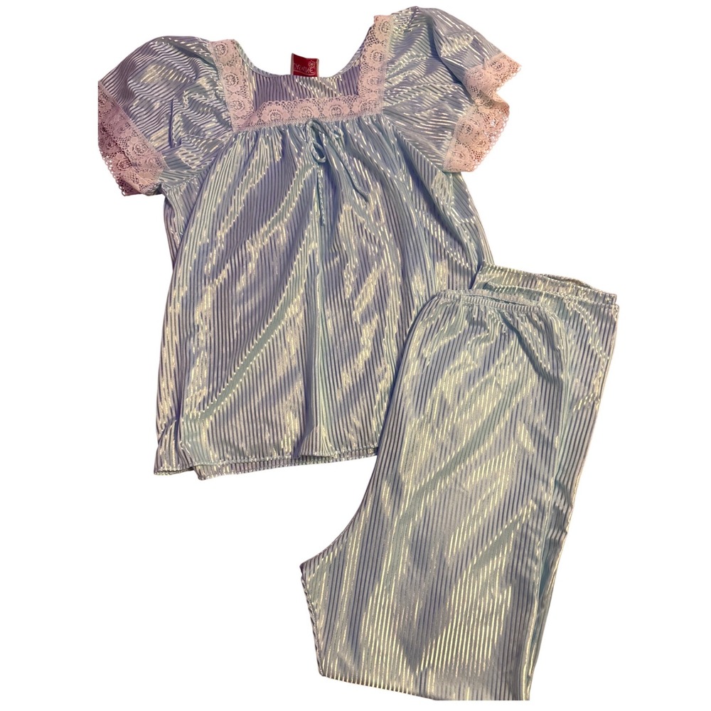 Jasmine‎ Womens Light Blue Pajama Set Lace Trim Vintage, Size Small